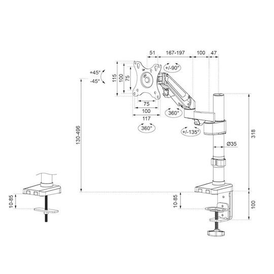 Neomounts Βάση Γραφείου Οθόνης έως 27" με Βραχίονα (DS70-750BL1)
