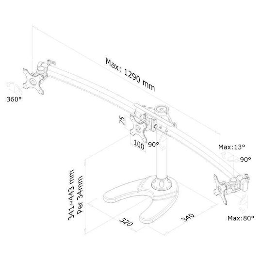 Newstar Desktop Stand for 3 Monitors up to 27" with Arm (FPMA-D700DD3)