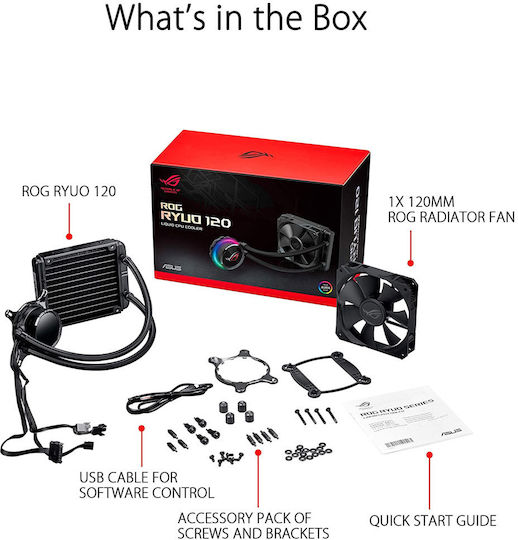 Asus ROG Ryuo 120 Wasserkühlsysteme AIO CPU mit 1 Lüfter 120mm und RGB Beleuchtung