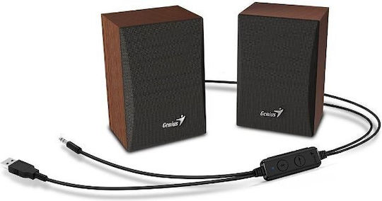 Genius SP-HF380BT Ηχεία Υπολογιστή 2.0 με Bluetooth και Ισχύ 3W Καφέ