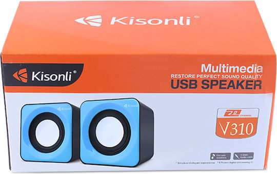 Kisonli V310 Ηχεία Υπολογιστή 2.0 με Ισχύ 6W σε Μαύρο Χρώμα