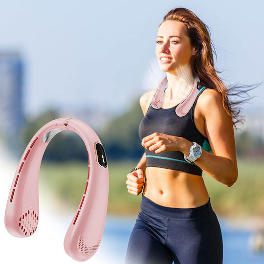 Techsuit Neck Fan H6 Portable Usb Rechargeable Adjustable Digital Display Pink