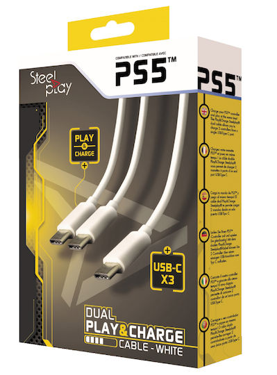 Steelplay Dual Play & Charge Кабел за PS5 в Бял цвят
