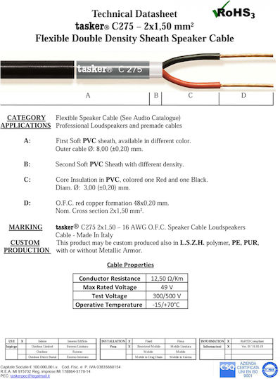 Tasker Lautsprecherkabel Unterminiert 100m (C275)