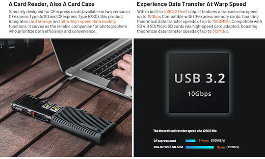 Pgytech Createmate Кутия за Четец на Карти Cfexpress Type B/SD Карта Черна