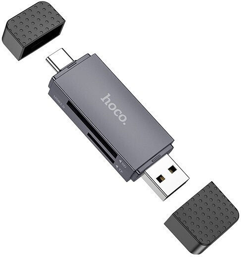Hoco Cititor Carduri 2în1 Usb A + Type C 2.0 Metal Gri