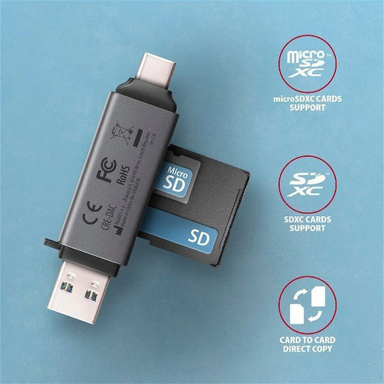 Axagon Card Reader USB 3.2 USB 3.0 USB 2.0 Type-C για SD/microSD