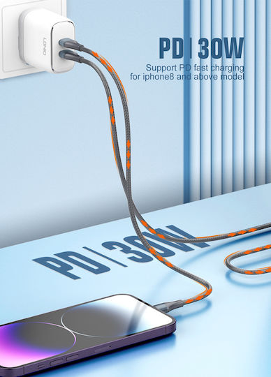 Ldnio LC631 Geflochten USB-C zu Lightning Kabel 30W Gray 1m