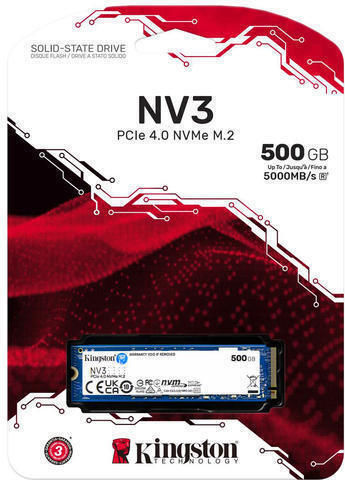 Kingston500GB3個NV3 PCIe 4.0 NVMe M.2 SSD Kingston Nv3 SSD 500GB M.2 NVMe PCI Express 4.0 SNV3S/500G