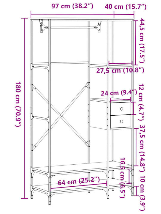 vidaXL Floor Garment Rack made of Wood Gray 97x40x180cm