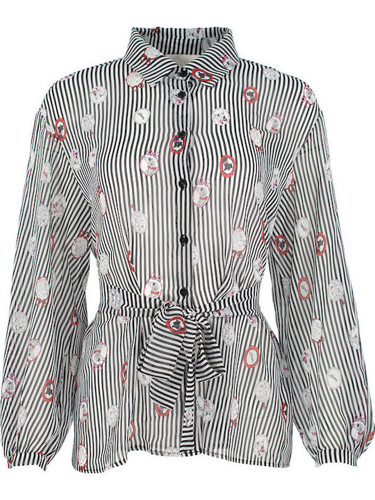 Langärmelig Damen Hemd Red-Black Gestreift