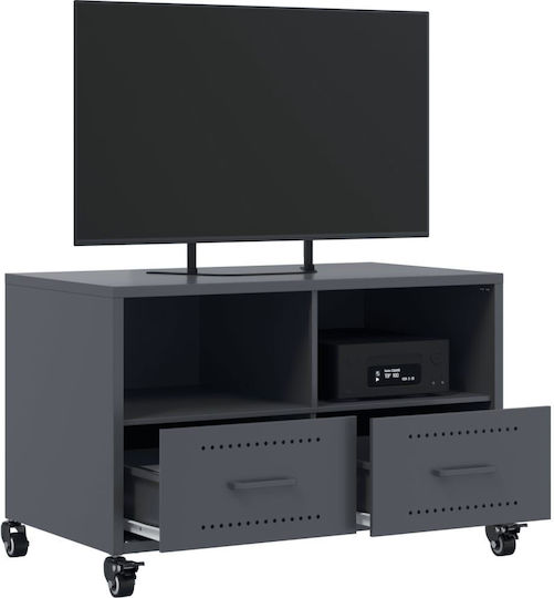 TV-Ständer Aus Metall Mit Rädern Anthrazit M68xT39xH43,5cm