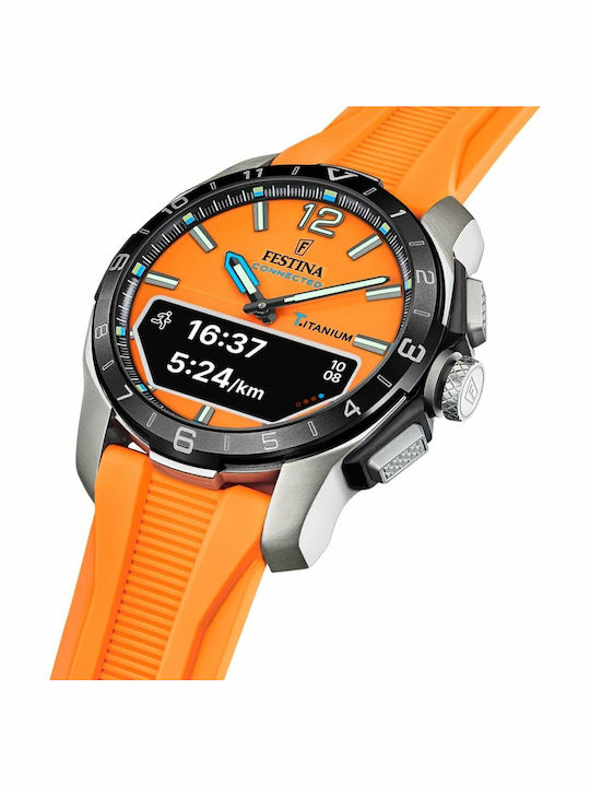 Festina Digital Men's Watch Chronograph Battery with Orange Rubber Strap