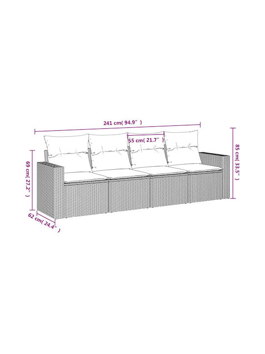 Canapea Cu Patru Locuri De Exterior Din Rattan Cu Perne 55x55x69cm