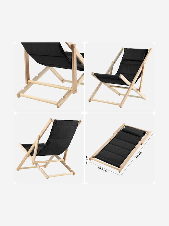 Deckchairs Wooden with Black Fabric