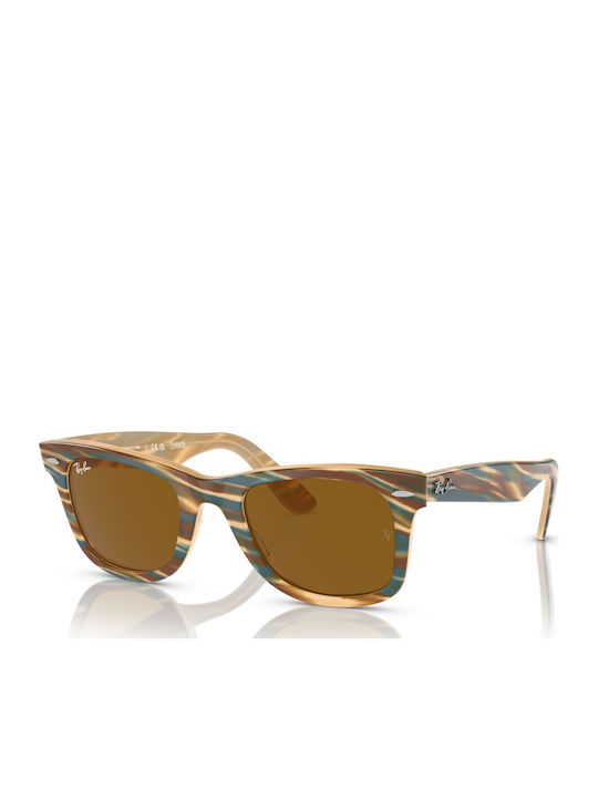 Ray Ban Wayfarer Unisex Sunglasses with Beige Plastic Frame and Brown Lens RB2140 1408/33