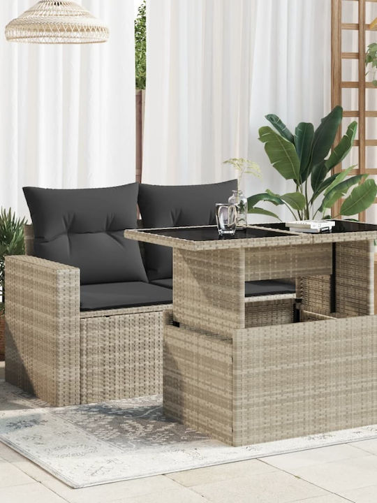 Masa pentru spații exterioare Rattan cu suprafață din sticlă Ann. Grey 100x55x73buc