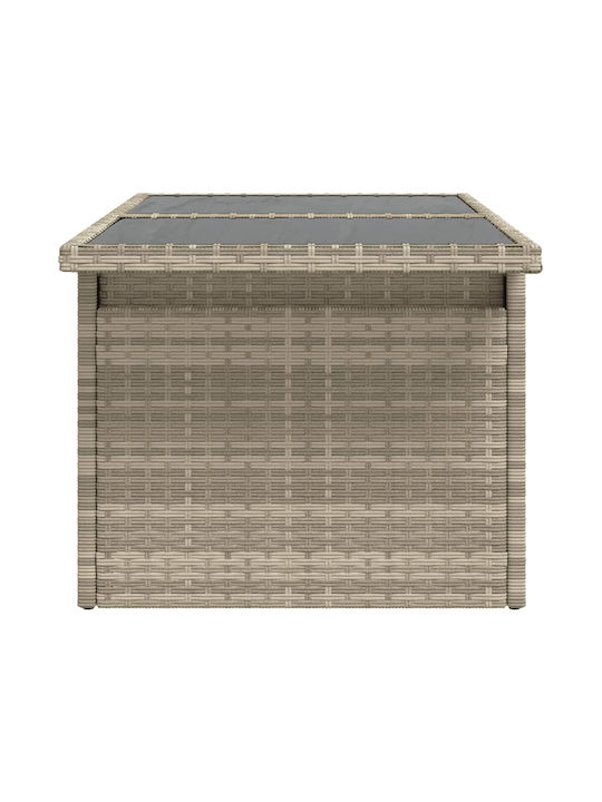 Outdoor Dinner Free Standing Table with Glass Surface and Rattan Frame Natural 100x55x73cm