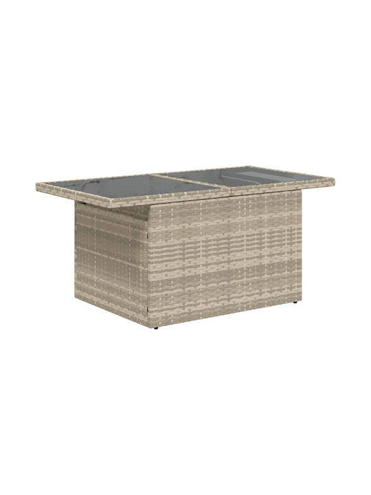 Outdoor Dinner Free Standing Table with Glass Surface and Rattan Frame Natural 100x55x73cm
