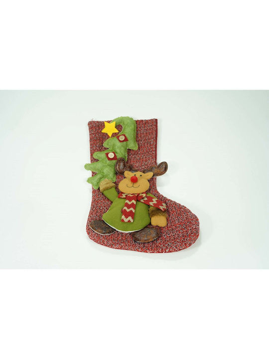 Weihnachtliche Dekorative Socke mit Τάρανδο L45xB20cm. Rot