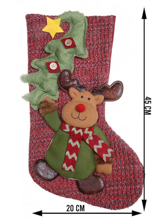 Weihnachtliche Dekorative Socke mit Τάρανδο L45xB20cm. Rot
