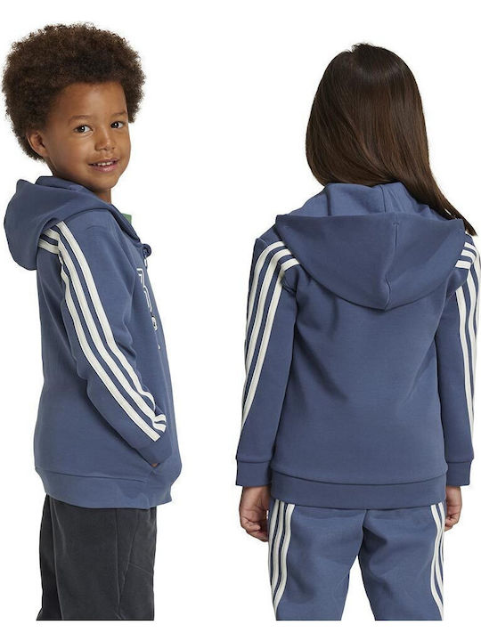 Kinder-Sweatshirt Strickjacke mit Kapuze und Taschen Blau