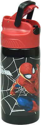 Gim Kinder Trinkflasche Spiderman Rostfreier Stahl mit Strohhalm Schwarz 500ml