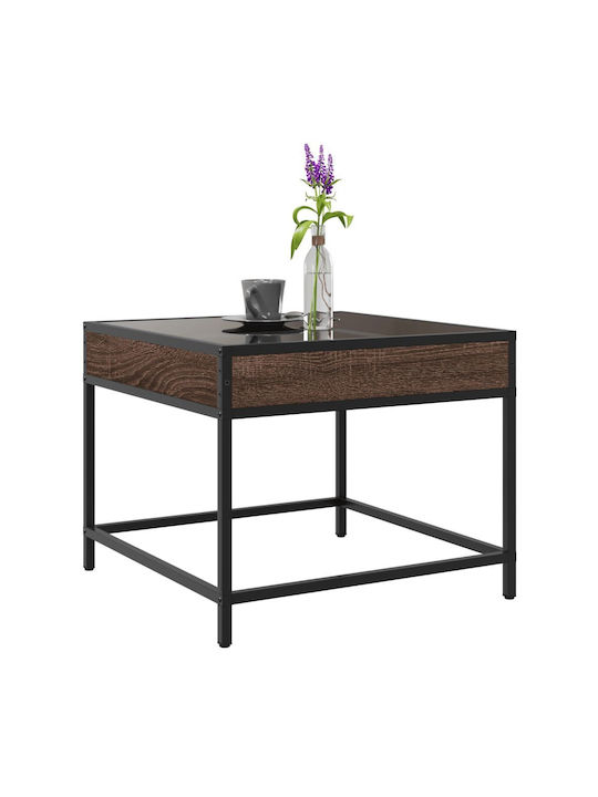Square Side Table Glass Brown Oak M50xL50xH41cm