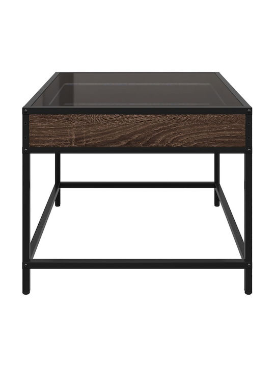 Square Side Table Glass Brown Oak M50xL50xH41cm