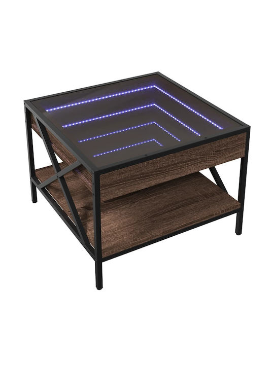 Square Side Table Glass Brown Oak M50xL50xH38cm