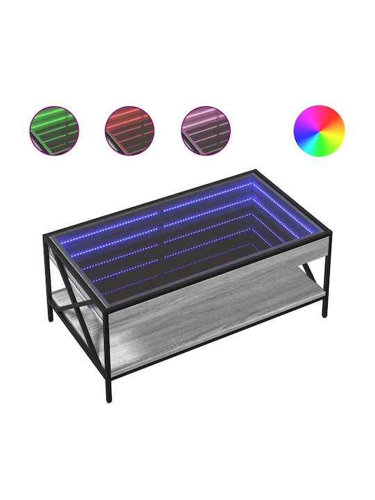 Rectangular Coffee Table Glass with LED Grey Sonoma L90xW50xH38cm.