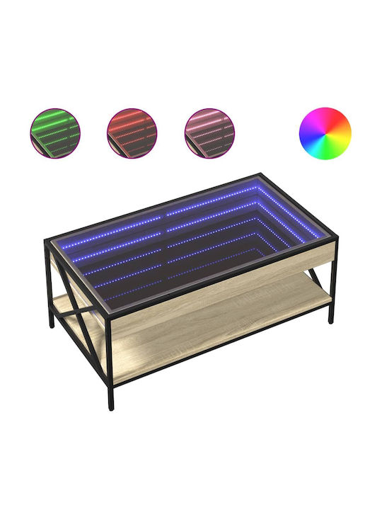 Rectangular Coffee Table Glass with LED Sonoma Oak L90xW50xH38cm.