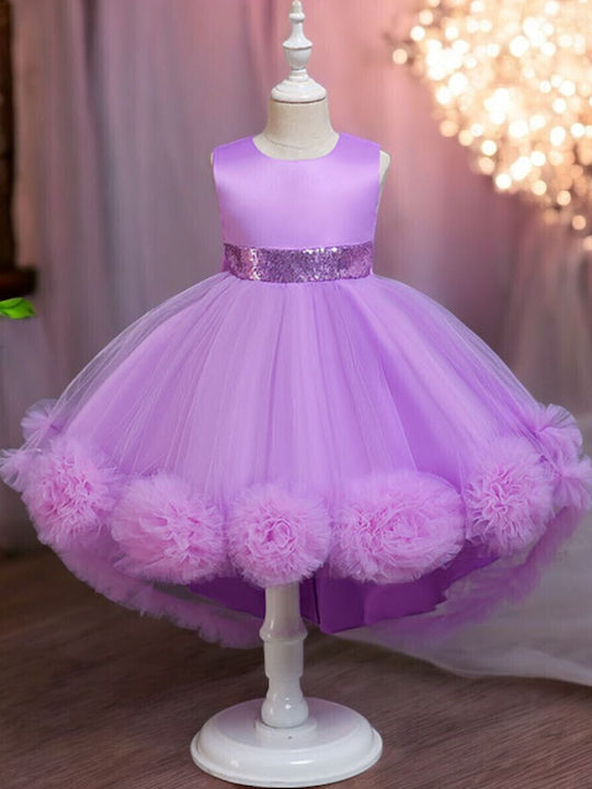 Kinderkleid Ärmellos Tüll Set mit Zubehör Flieder