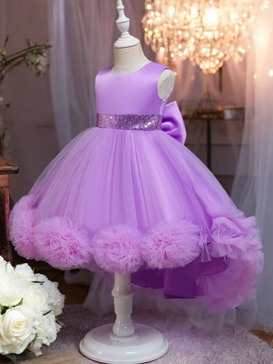 Kinderkleid Ärmellos Tüll Set mit Zubehör Flieder