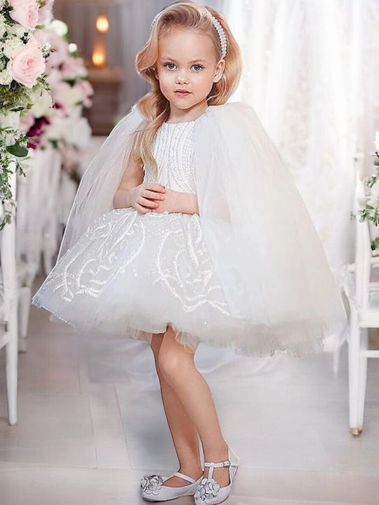 TakTakBaby Set Rochie pentru Copii cu Jachetă Din Tulle Mâneci scurte Alb