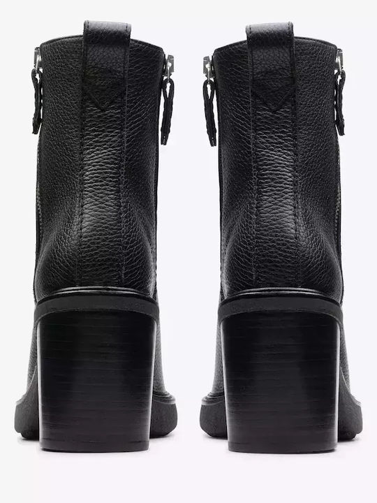 Cassiano Zip Block Heel Boots Δερμάτινα Γυναικεία Μποτάκια με Ψηλό Τακούνι Μαύρα
