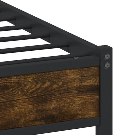 Double Wooden Brown Bed with Slats for Mattress 137x190cm 4007813