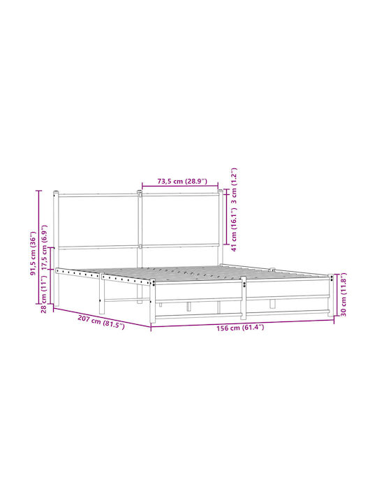 Double Wooden Brown Bed with Slats for Mattress 150x200cm 4007834
