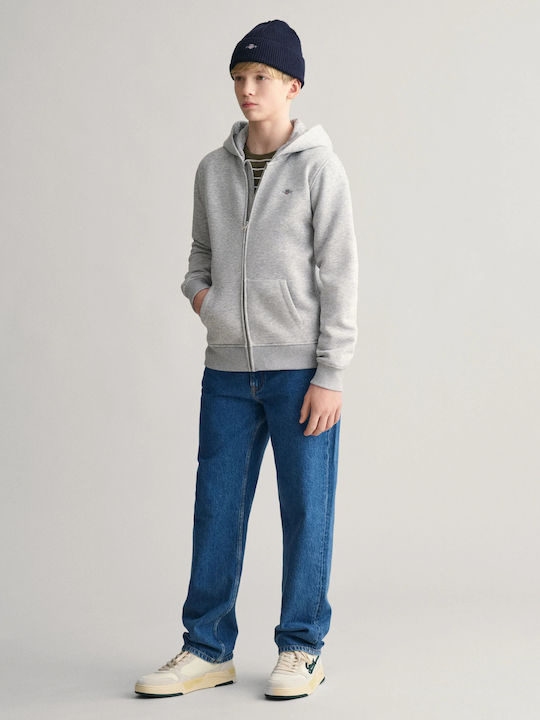 Kids Sweatshirt Cardigan with Hood and Pockets Light Grey Melange