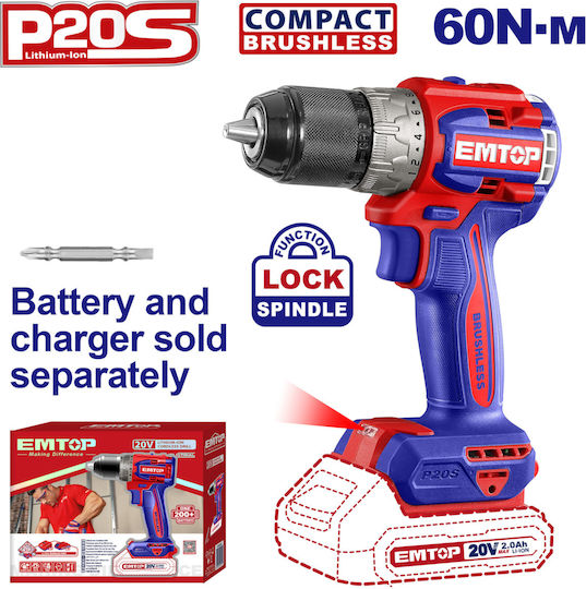 Emtop ECDL206021 Akku Schraubenzieher Batterie Solo Bürstenlos 20V