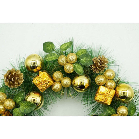 Coronită de Crăciun Ușă Verde Aurie 35 Cm Pvc Decorată Artificial Interior Exterior Flippy