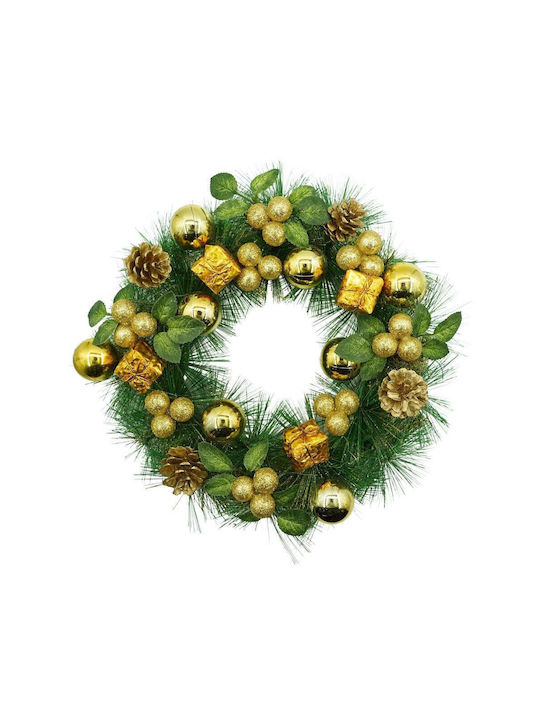 Weihnachtskranz Tür Grün Gold 35 cm PVC Künstlich Dekoriert Innen Außen Flippy