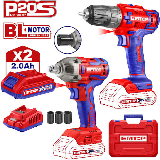 Emtop ECKL20072 Δραπανοκατσάβιδο Μπαταρίας Brushless 20V 2x2Ah