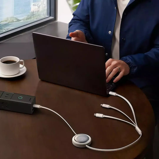 Baseus Free2draw Retractable USB to Type-C / Lightning / micro USB Cable 3.5A Λευκό 1.1m P10368700211-03