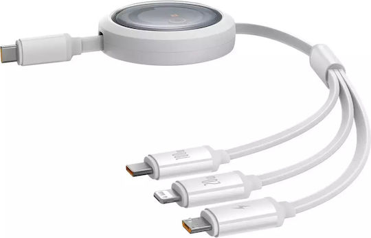 Baseus Free2draw Retractable USB to Type-C / Lightning / micro USB Cable 3.5A Λευκό 1.1m P10368700211-03