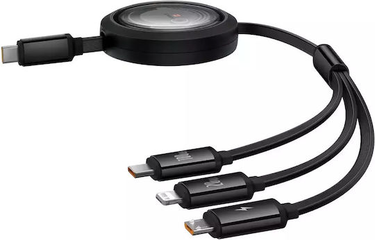 Baseus Free2draw Retractable USB to Type-C / Lightning / micro USB Cable 3.5A Μαύρο 1.1m P10368700111-04