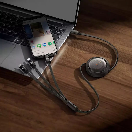 Baseus Free2draw Retractable USB to Type-C / Lightning / micro USB Cable 3.5A Μαύρο 1.1m P10368700111-04