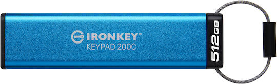 Kingston IronKey Keypad 200C 256GB USB 3.2 Stick με σύνδεση USB-C Μπλε