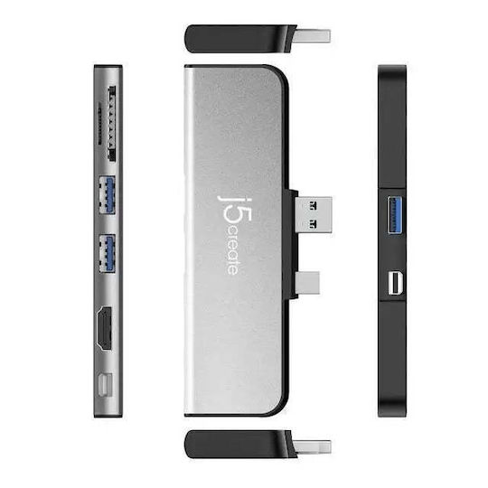 J5create ULTRADRIVEMINIDOCK for Surface Pro 4/5/6 USB-A / USB-C Docking Station με HDMI/DisplayPort 4K PD Μαύρο