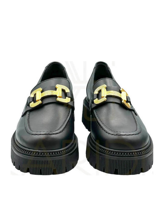 Δερμάτινα Γυναικεία Loafers σε Μαύρο Χρώμα